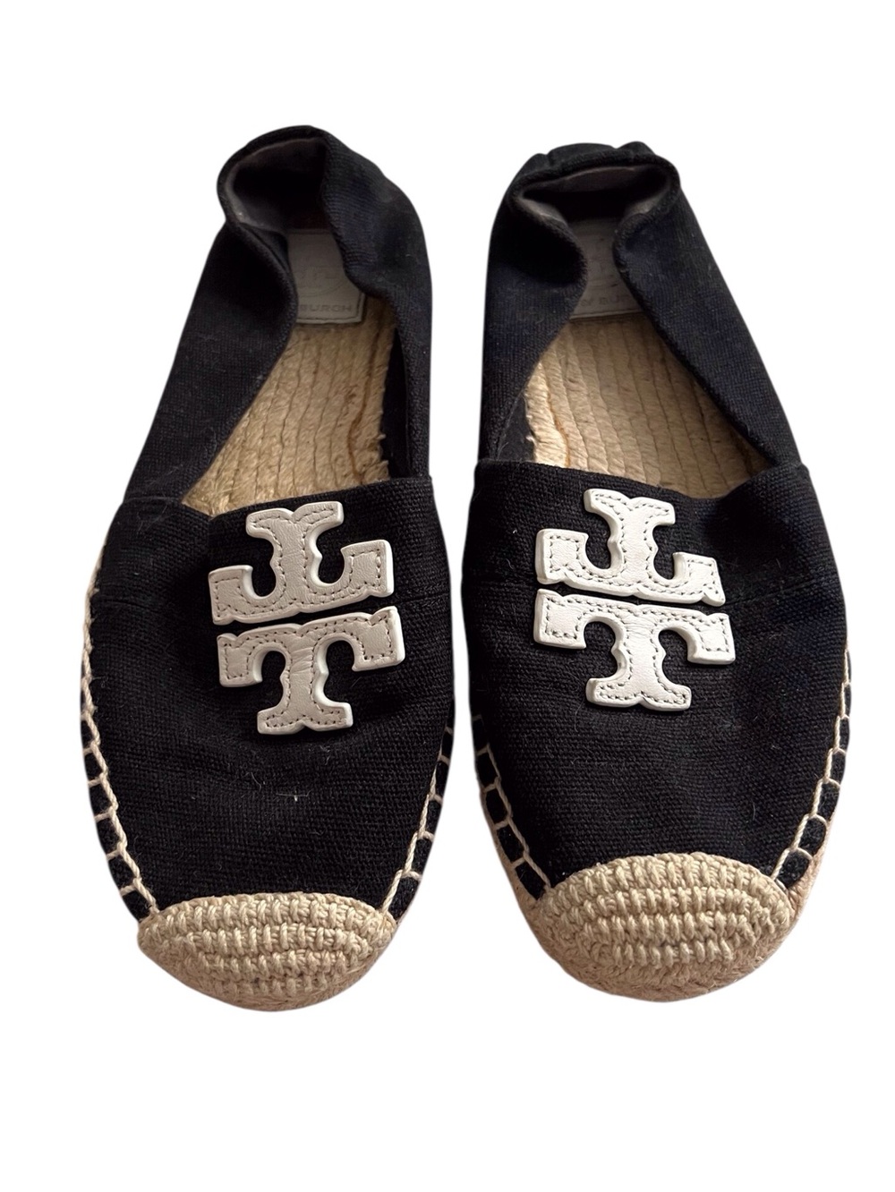 Tory Burch Black Canvas Espadrille Slip-on Flat Shoes Preppy Neutral Size 6.5